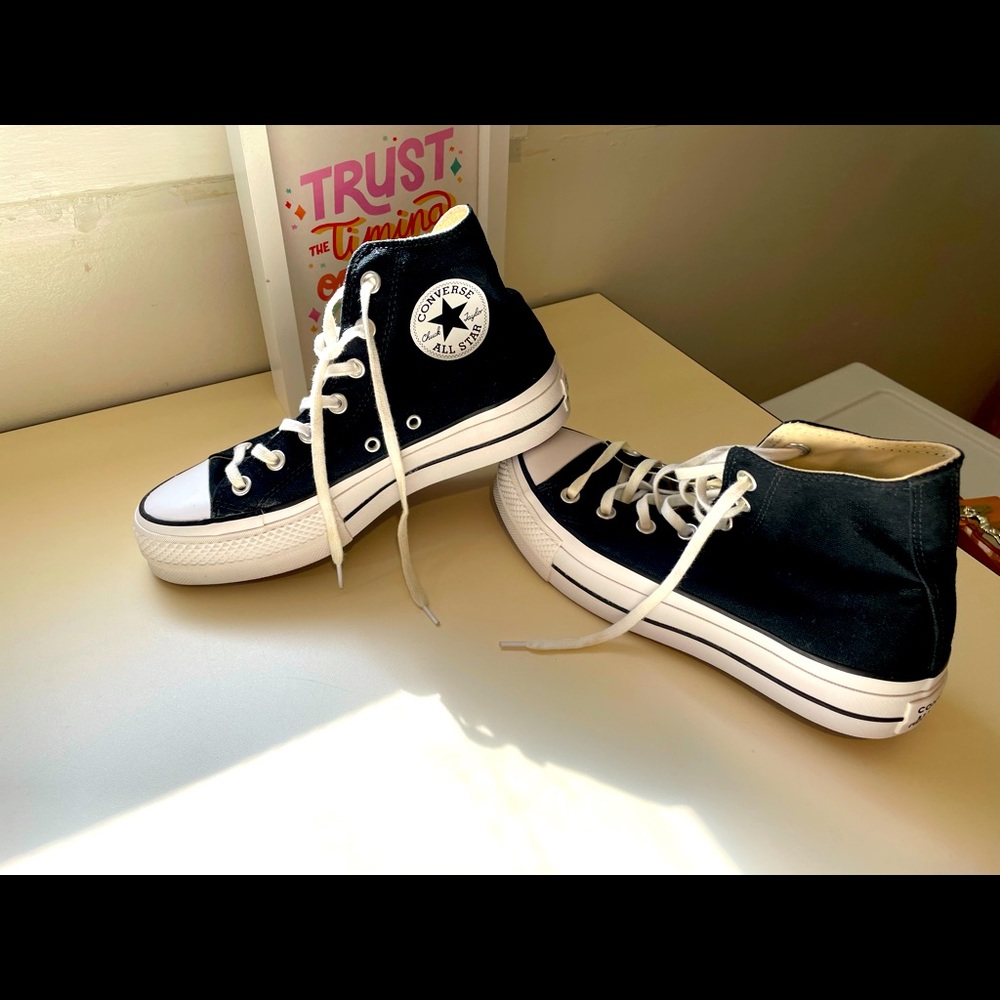 Converse black and white platform hi tops